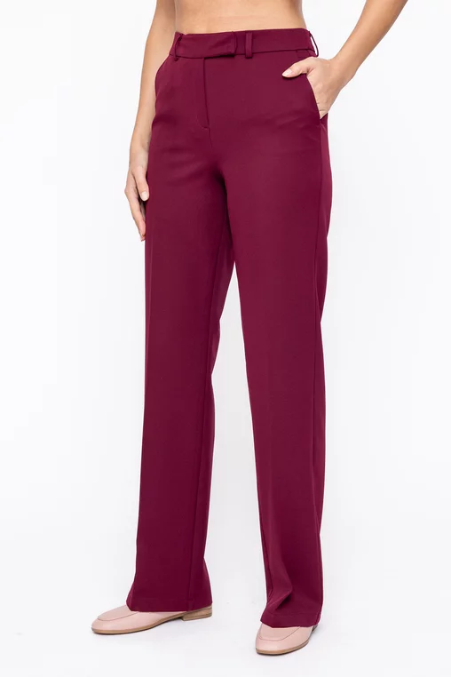 Pantaloni Caramel drepți stofă reiată burgundy P2604 thumbnail picture - 