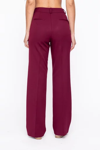 Pantaloni Caramel drepți stofă reiată burgundy P2604