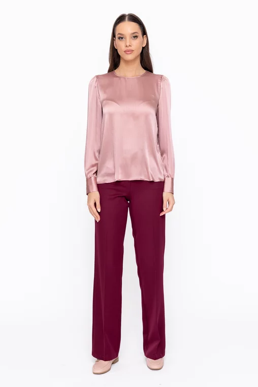Pantaloni Caramel drepți stofă reiată burgundy P2604 thumbnail picture - 