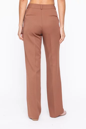 Pantaloni Caramel drepți stofă reiată mocha P2604