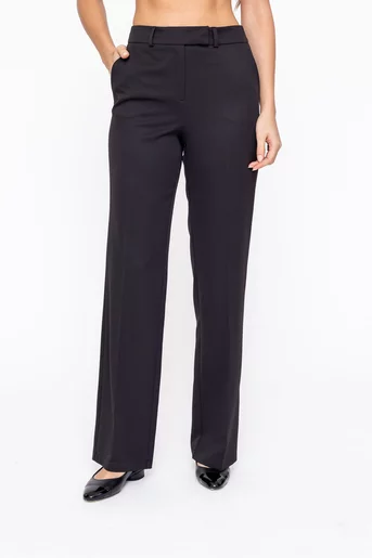 Pantaloni Caramel drepți stofă reiată negru P2604