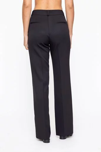 Pantaloni Caramel drepți stofă reiată negru P2604