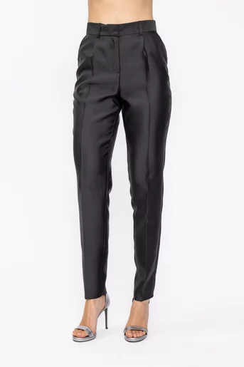 Pantaloni Caramel elegant conic cu un pliu negru  P2609
