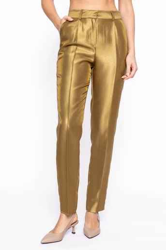Pantaloni Caramel elegant conic cu un pliu olive P2609