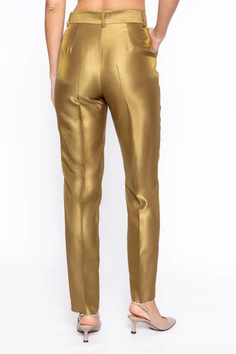 Pantaloni Caramel elegant conic cu un pliu olive P2609