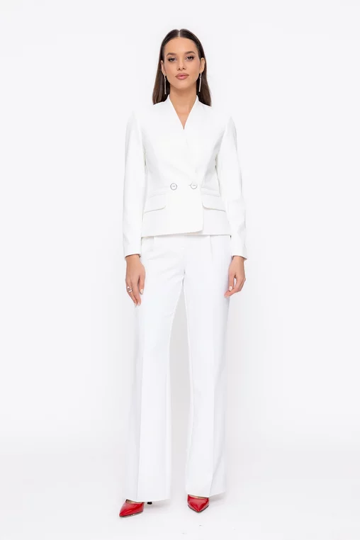 Pantaloni Caramel evazați cu un pliu stofă Mega ivory P2601 thumbnail picture - 