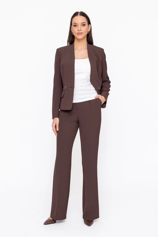 Pantaloni Caramel evazați cu un pliu stofă Mega maro P2601 thumbnail picture - 