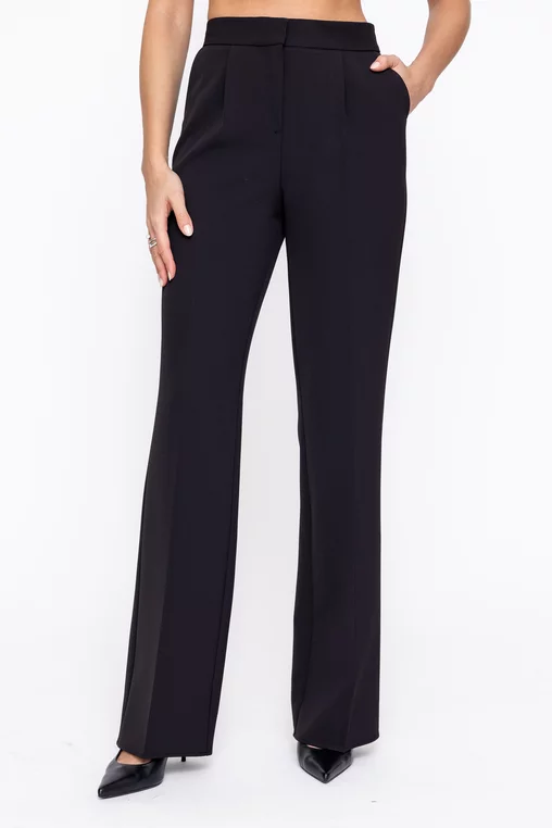 Pantaloni Caramel evazați cu un pliu stofă Mega negri P2601 thumbnail picture - 