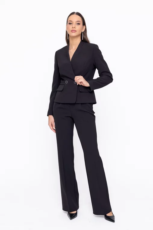 Pantaloni Caramel evazați cu un pliu stofă Mega negri P2601 thumbnail picture - 