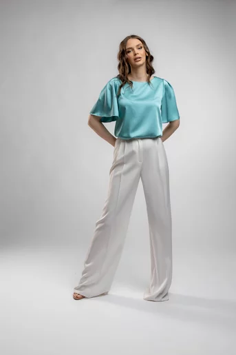 Pantaloni Caramel lejeri cu două pliuri ivory P2614