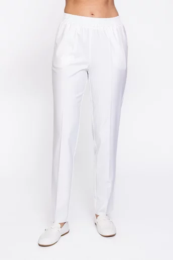 Pantaloni Caramel lejeri cu elastic albi P2612