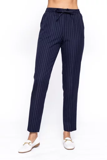Pantaloni Caramel lejeri stofă în dungi bleumarin P2605