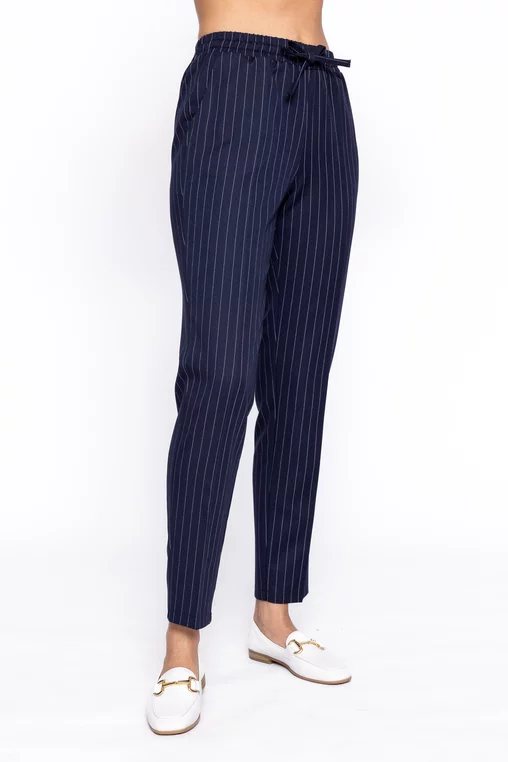 Pantaloni Caramel lejeri stofă în dungi bleumarin P2605 thumbnail picture - 