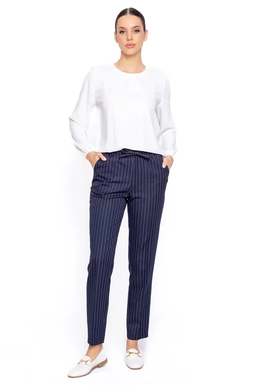 Pantaloni Caramel lejeri stofă în dungi bleumarin P2605 thumbnail picture - 