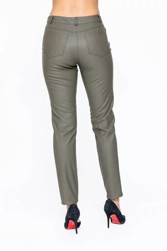 Pantaloni Caramel piele ecologică kaki P2522