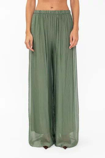 Pantaloni lejeri din mătase verde PDP60801