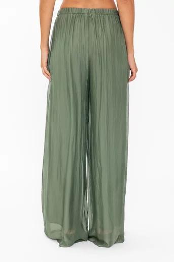 Pantaloni lejeri din mătase verde PDP60801