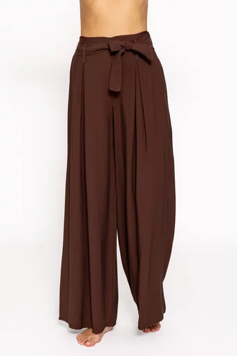 Pantaloni lejeri din vascoză cu cordon maro PKC60803