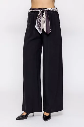 Pantaloni lejeri din vâscoză cu cordon negri PKC60501