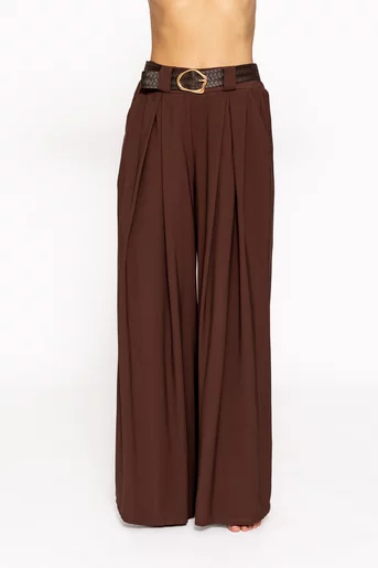 Pantaloni lejeri din vâscoză cu curea maro PKC60803