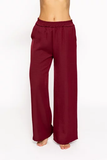 Pantaloni vișinii largi cu talie elastică PKC60801