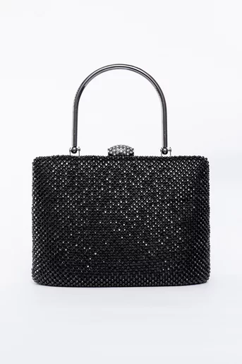 Poșetă de ocazie decorată cu strasuri neagră PAS0909