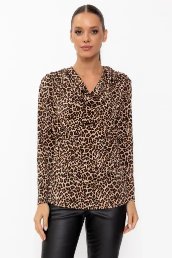 Bluză animal print cu decolteu căzut BLA60902
