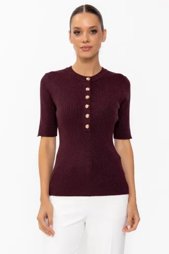 Bluză cambrată cu nasturi burgundy BLX60803