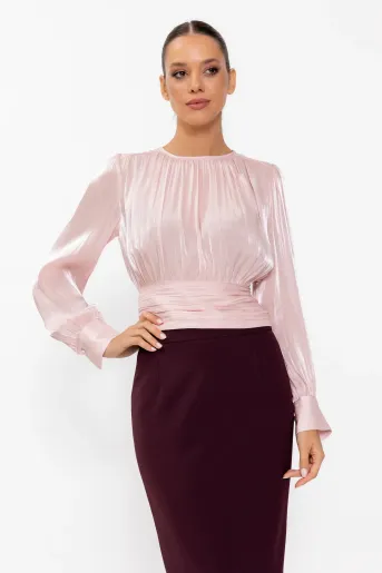 Bluză Caramel cu bandă încrețită roz B4645
