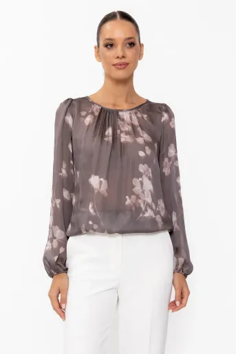 Bluză Caramel voal imprimeu floral taupe B4644