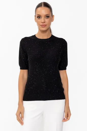 Bluză casual cu paiete discrete neagră BLX60802