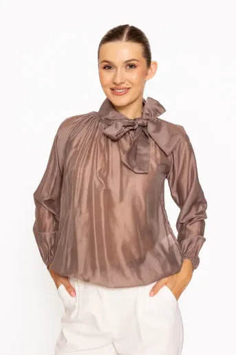 Bluză lejeră cu fundă taupe BLM60806