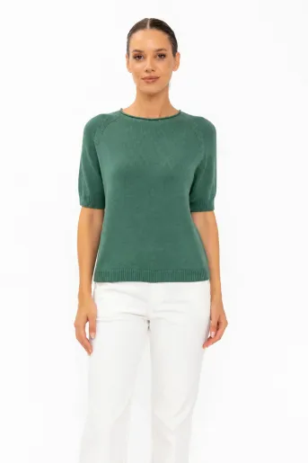 Bluză lejeră din bumbac verde BLT60807