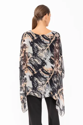 Bluză mătase imprimeu abstract negru BHF60801