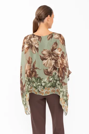 Bluză mătase verde imprimeu floral BHF60801