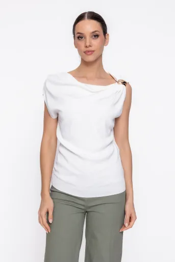 Bluză tricotată cu accesoriu ivory BLA60305