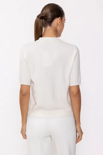 Bluză  tricotată decorată cu dantelă ivory BLX60806