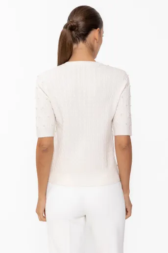 Bluză tricotată decorată cu perle ivory BLX60807