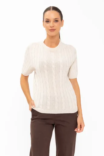 Bluză tricotată din bumbac cu torsade ivory BLT60801