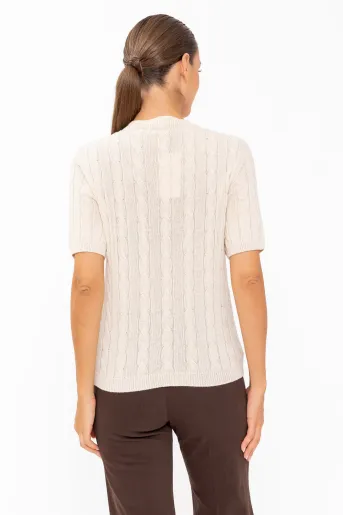 Bluză tricotată din bumbac cu torsade ivory BLT60801