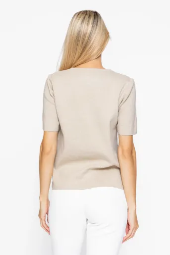 Bluză tricotată elegantă cu accesoriu ivory BDM60902