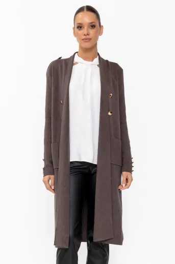 Cardigan lung tricotat maro JDM60901