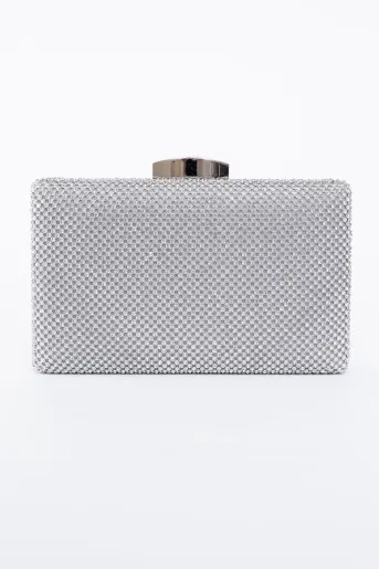 Clucth elegant decorat cu strasuri argintiu PAS0903