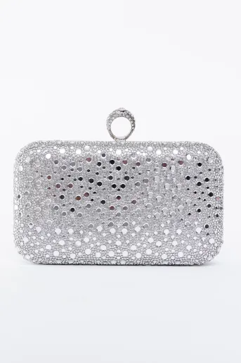 Clutch cu închizătoare inel și pietre argintiu PAS0902