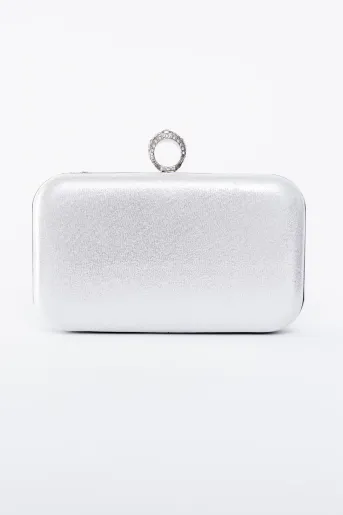 Clutch cu închizătoare inel și pietre argintiu PAS0902