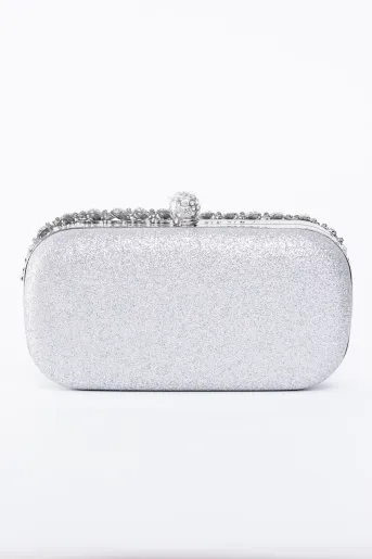 Clutch decorat cu pietre argintiu PAS0908
