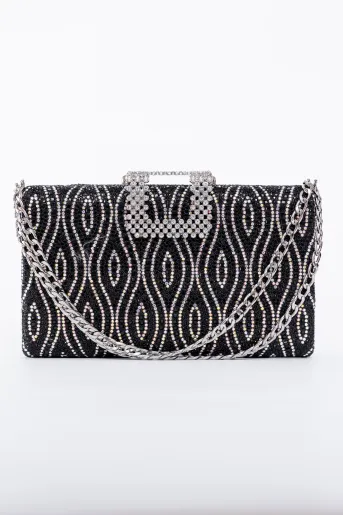 Clutch elegant negru decorat cu strasuri PAS0912