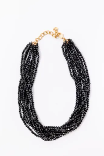 Colier elegant cu mărgele fațetate negru COJS60802