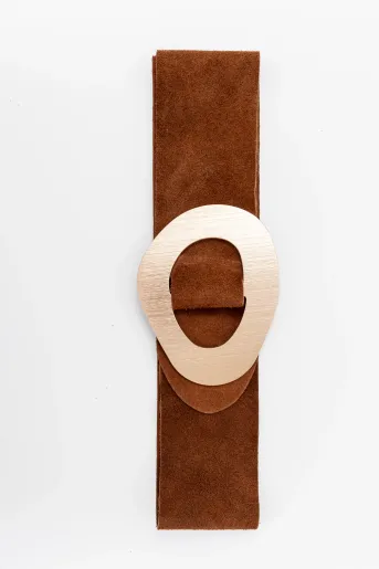 Curea piele întoarsă mocha cataramă metalică CLM60802