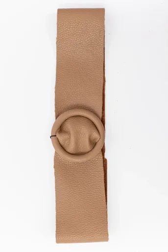 Curea piele naturală cu cataramă rotundă mocha CLM60804
